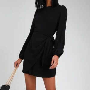 Black Long Sleeve Tie-Front Skater Dress (NWT)